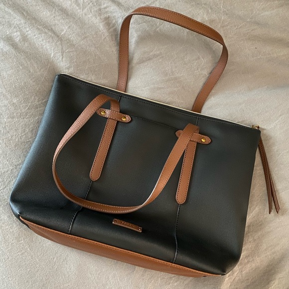 FOSSIL | Black/Brown Leather Tote Bag - Picture 1 of 6